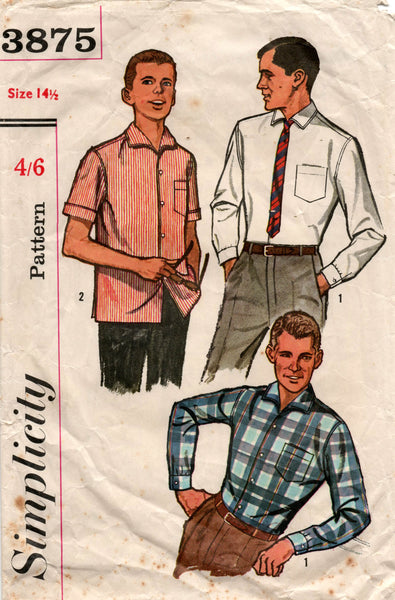 Simplicity 3875 Mens Classic Retro Shirt 1960s Vintage Sewing Pattern Chest 36 inches