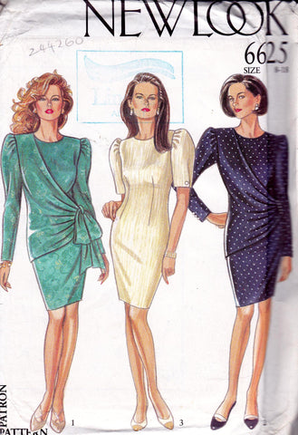 New Look 6625 Womens Side Draped Dress 1990s Vintage Sewing Pattern Size 8 - 18 UNCUT Factory Folded