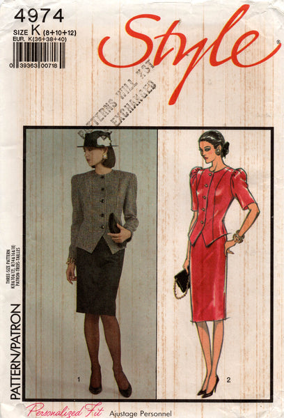 Style 4974 Womens Princess Jacket & Skirt 1980s Vintage Sewing Pattern Size 8 - 12 UNCUT Factory Folds
