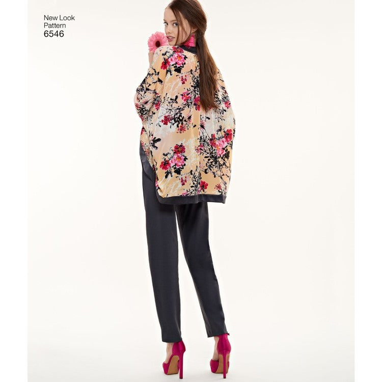 Patrón de costura de chaqueta cocoon para mujer New Look K 6546, camiseta sin mangas y pantalones, tallas XS a XL, sin cortar, doblado de fábrica