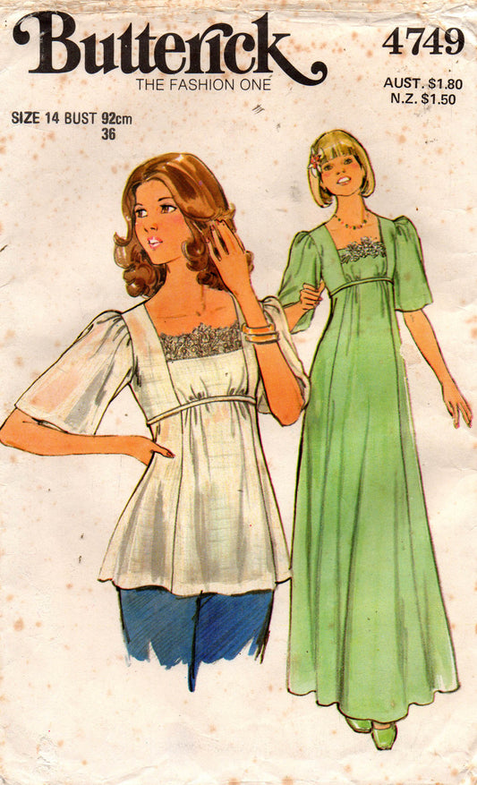 butterick 4749 70s blouse and dress