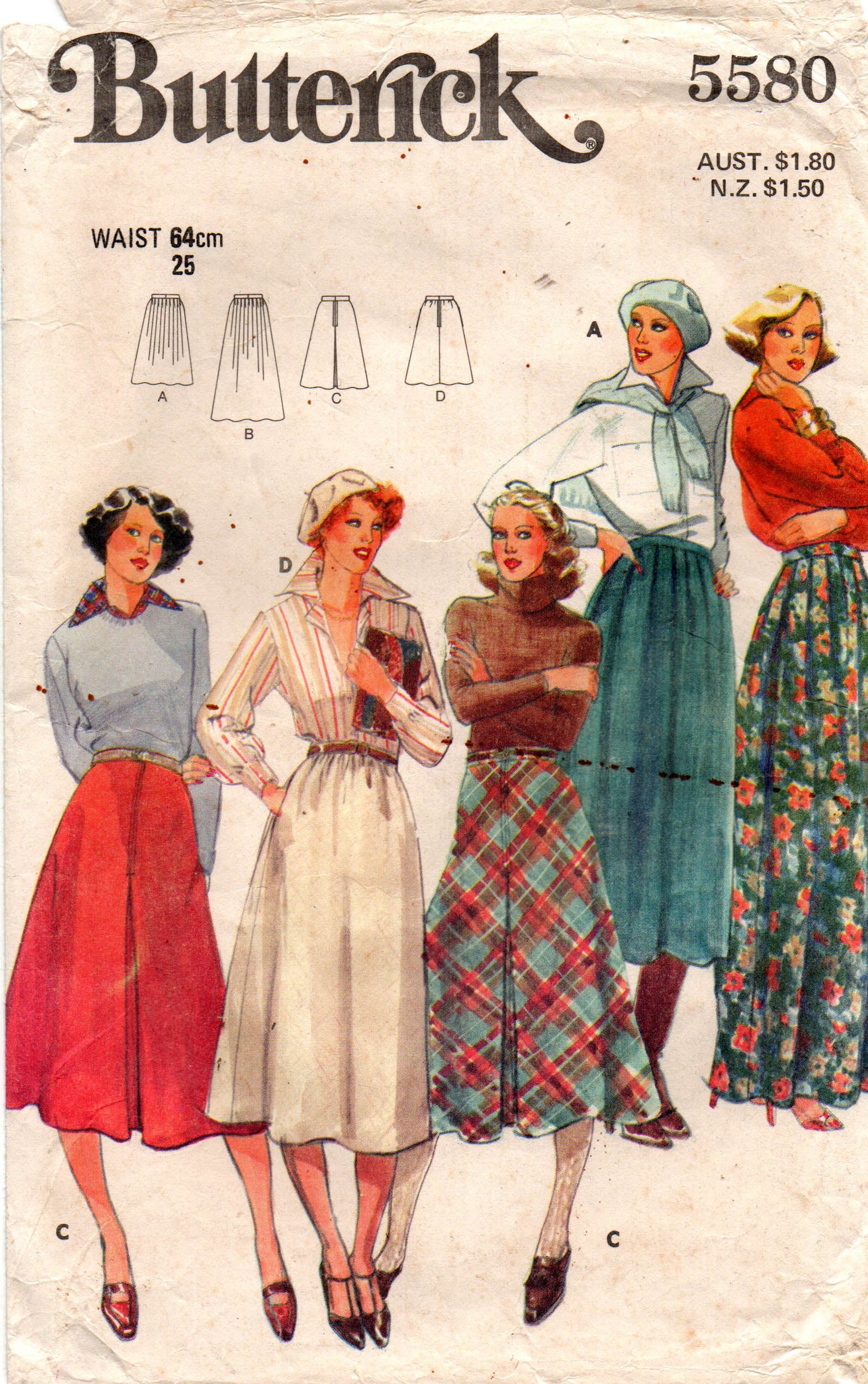 Butterick 5580 Womens Flared Bias or Maxi Skirts 1970s Vintage ...