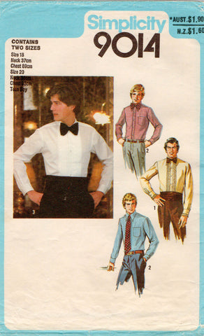 simplicity 9014 teen boys shirt bow tie and cummerbund 70s