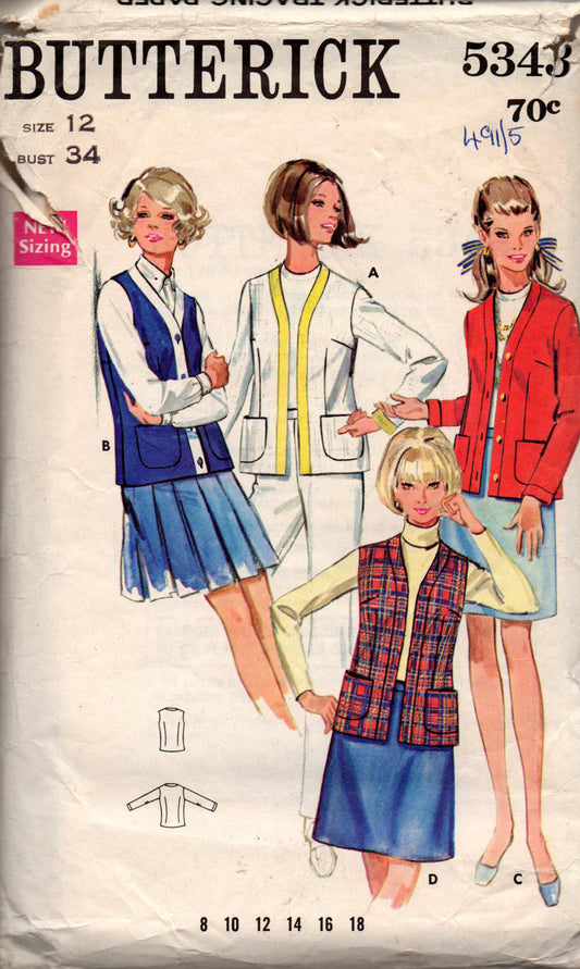 butterick 5343 cardigan 60s