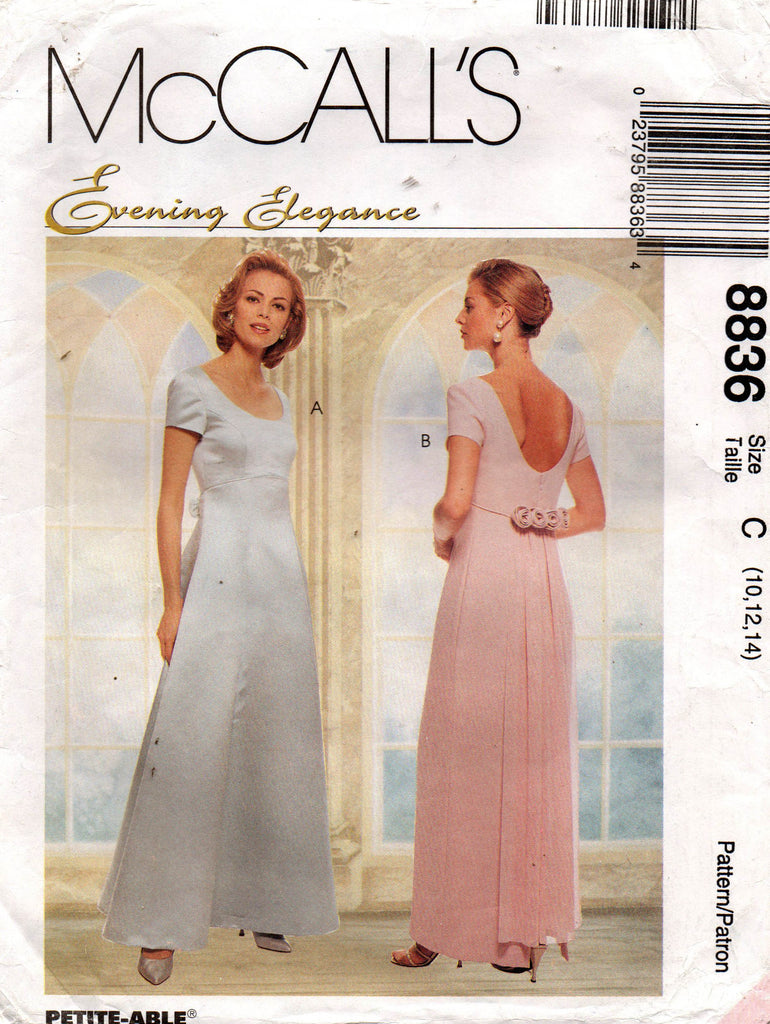 McCall s 8836 Womens Evening Elegance Low Back Dress 1990s Vintage Sew