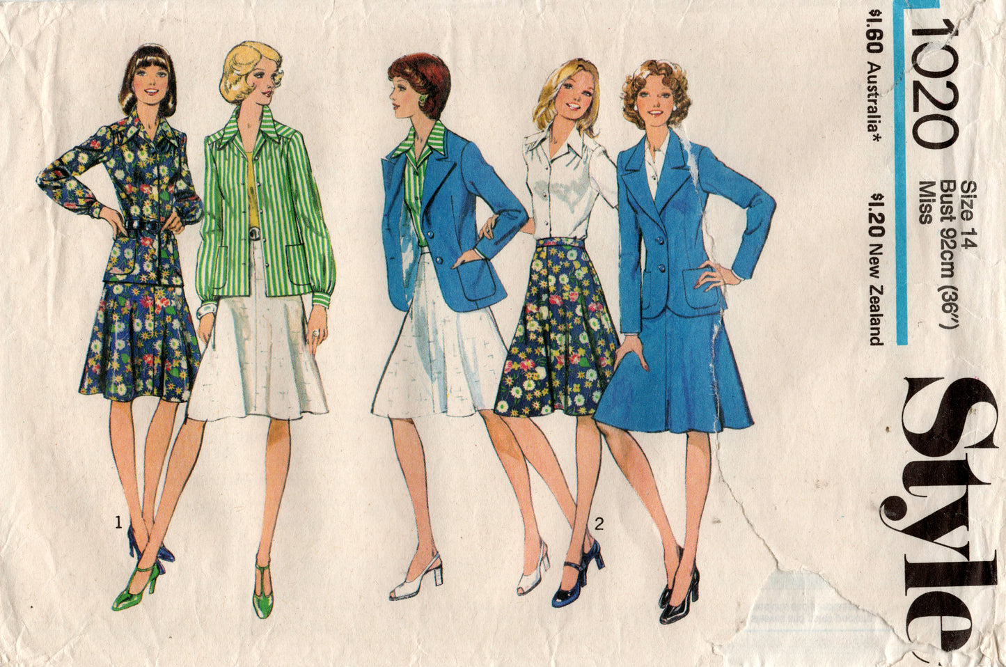 Style 1020 Womens Blouse Jacket & Skirt 1970s Vintage Sewing Pattern Size 14 Bust 36 inches