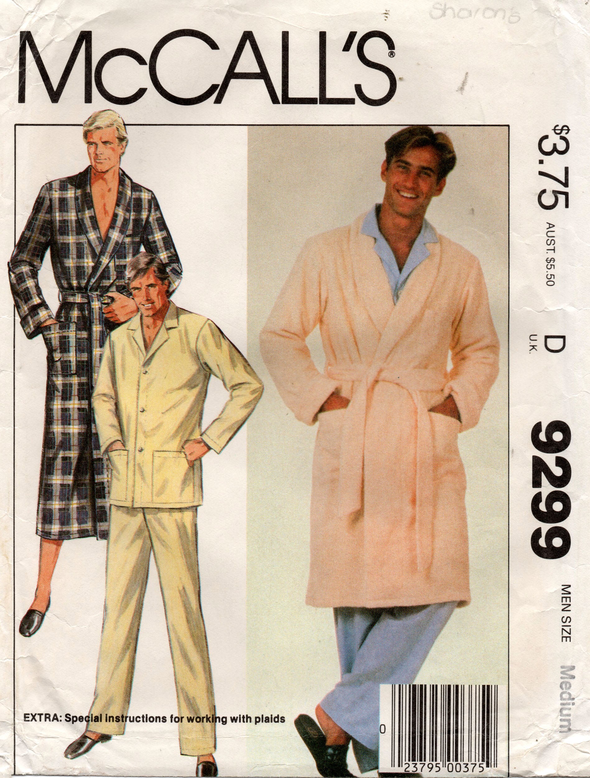 McCall's 9299 80s mens sleepwear