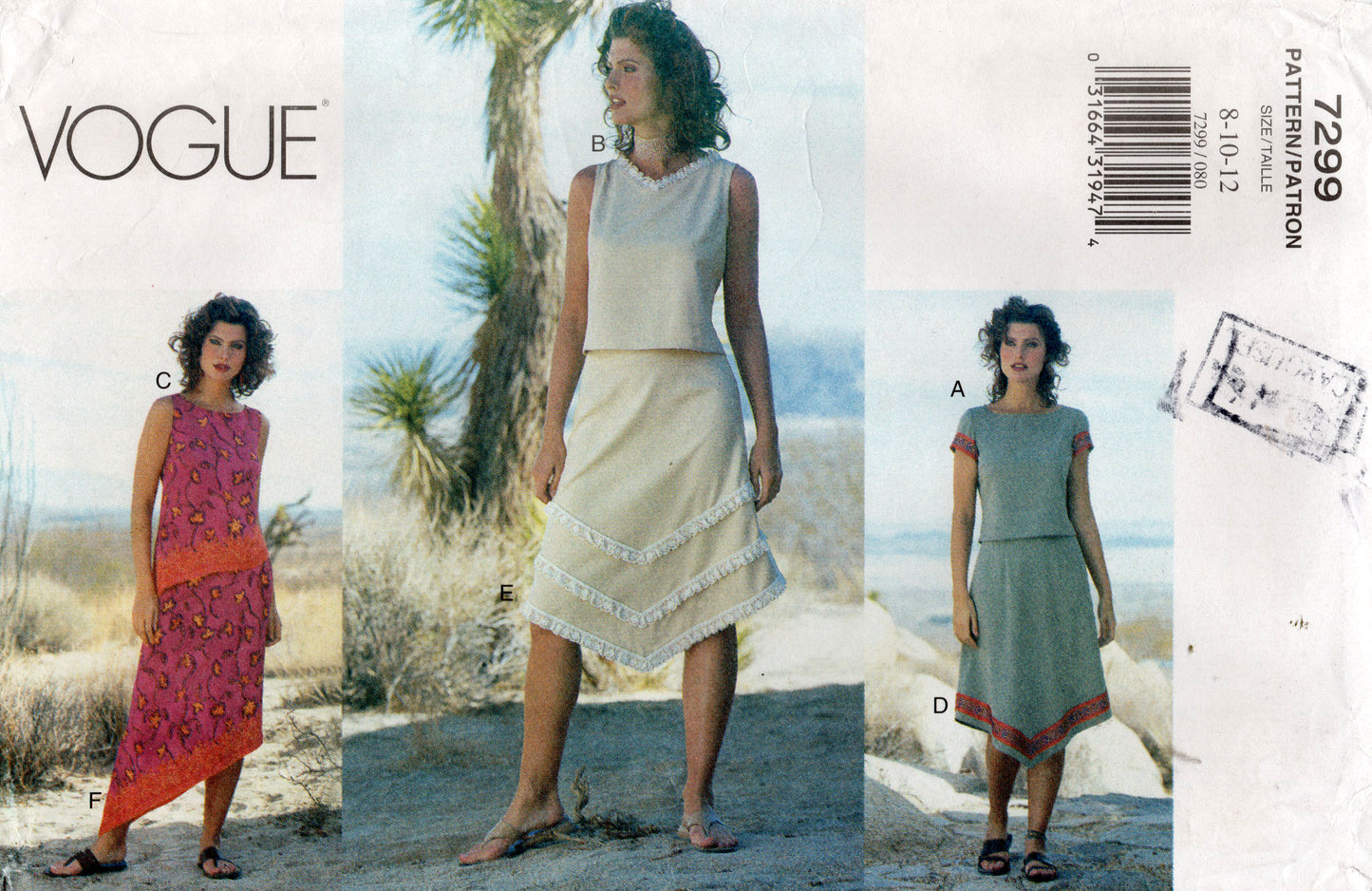 Vogue 7299 Womens Asymmetric Tops & Skirts Out Of Print Sewing Pattern Size 8 - 12 UNCUT Factory Folded