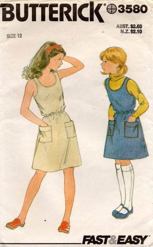 Butterick 3580 Teen Girls Jumper or Dress 1970s Vintage Sewing Pattern Size 12 Bust 30 inches