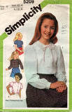Simplicity 5209 Girls Puff Sleeved Blouses 1980s Vintage Sewing Pattern Size 10 UNCUT Factory Folded