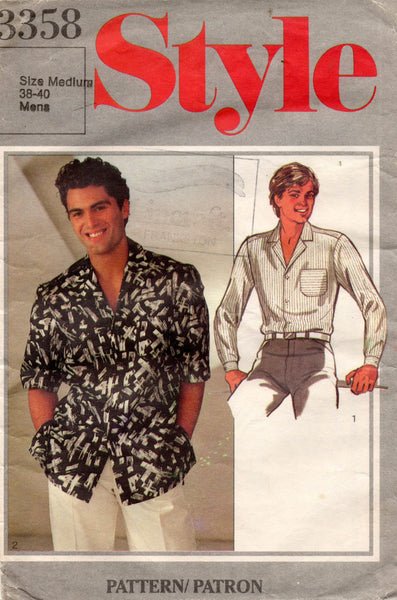 Style 3358 Mens Classic Shirt 1980s Vintage Sewing Pattern Size MEDIUM Chest 38 - 40 inches