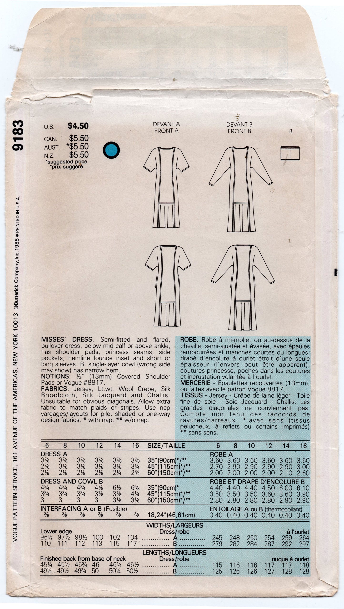 Vogue 9183 Womens Pullover Dress with Flounced Skirt Insert 1980s Vintage Sewing Pattern Size 6 - 10 UNCUT Factory Folded