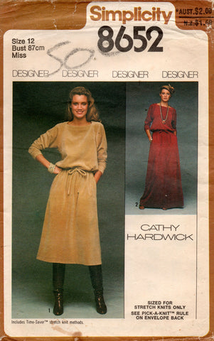 Simplicity 8652 CATHY HARDWICK Womens Casual Stretch Top & Skirt / Maxi 1970s Vintage Sewing Pattern Size 10 or 12