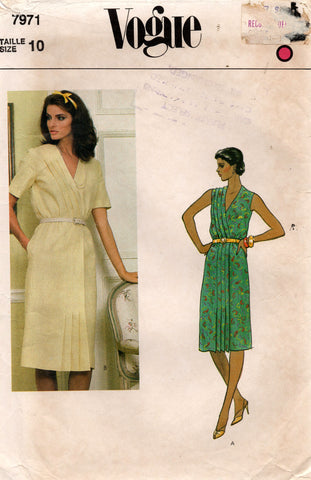 Vogue 7971 Womens Side Tucked Wrap Dress 1980s Vintage Sewing Pattern Size 10 Bust 32 1/2 inches