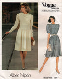 Vogue American Designer 1301 ALBERT NIPON Womens Puff Sleeved Drop Waisted Dress with Tucks 1980s Vintage Sewing Pattern Size 10 Bust 32 1/2 Inches