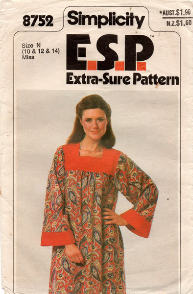 Simplicity 8752 Womens Maxi Caftan with Contrast Trim & Pockets 1970s Vintage Sewing Pattern Size 10 - 14