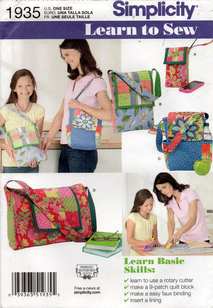 Simplicity 1935 Womens Quilted Patchwork Bags Out Of Print Sewing Pattern UNCUT Factory Folds