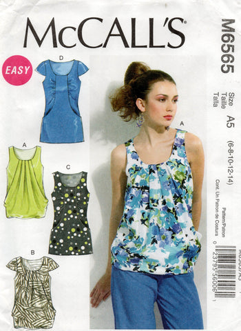 McCall's M6565 Womens Lined Draped Summer Tops Out Of Print Sewing Pattern Sizes 6 - 14 UNCUT Factory Folded
