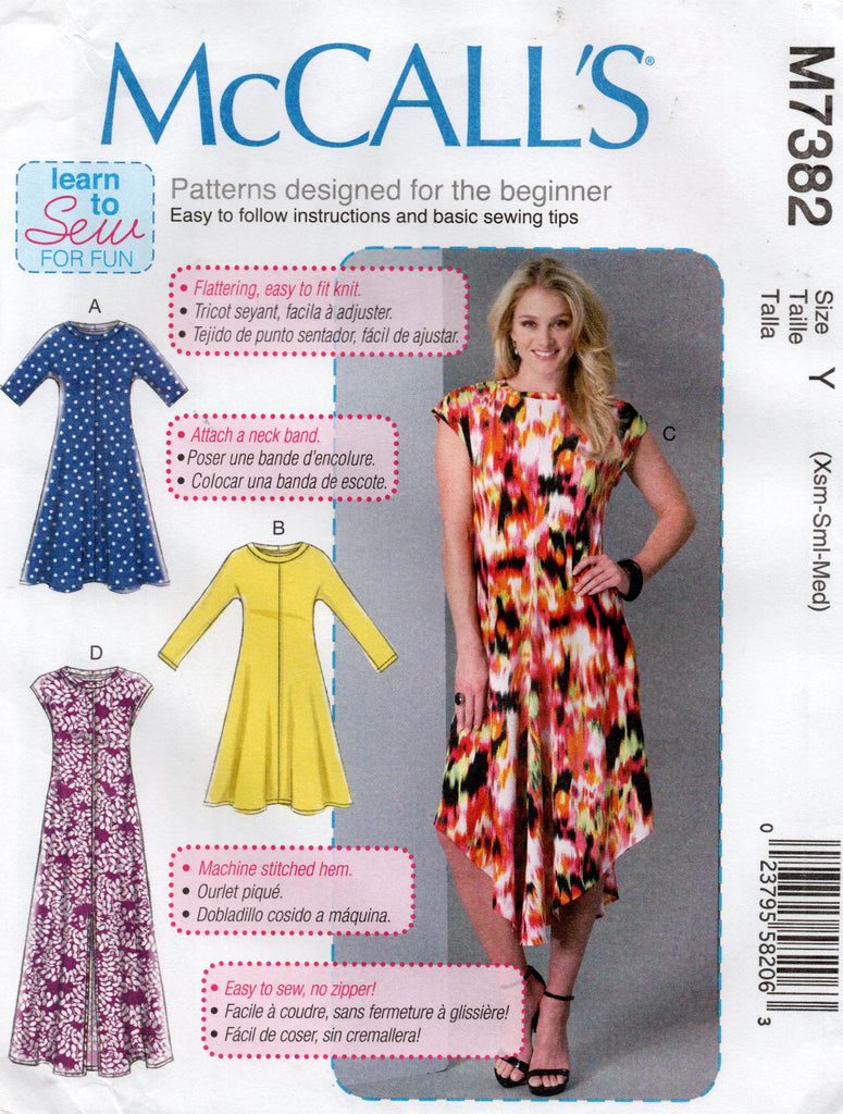McCall's 7382 Womens EASY Pullover Stretch Dress OOP Sewing Pattern Si
