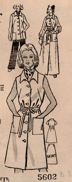 Mail Order 5602 Womens Shirtdress Top Skirt Pants & Robe 1970s Vintage Sewing Pattern Size 16 Bust 38 inches UNUSED Factory Folded