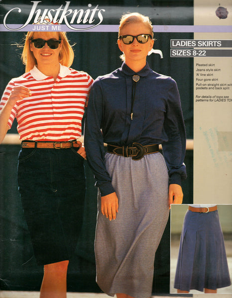 Justknits Womens Stretch Skirts in 5 Styles 1980s Vintage Sewing Pattern Sizes 8 - 22 UNCUT Factory Folded