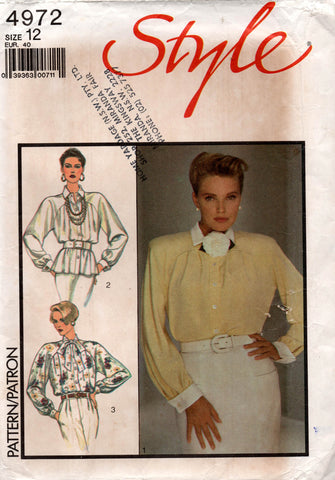 Style 4972 Womens Curved Seam Blouse with Shoulder Pads 1980s Vintage Sewing Pattern Size 12 UNCUT Factory Folded