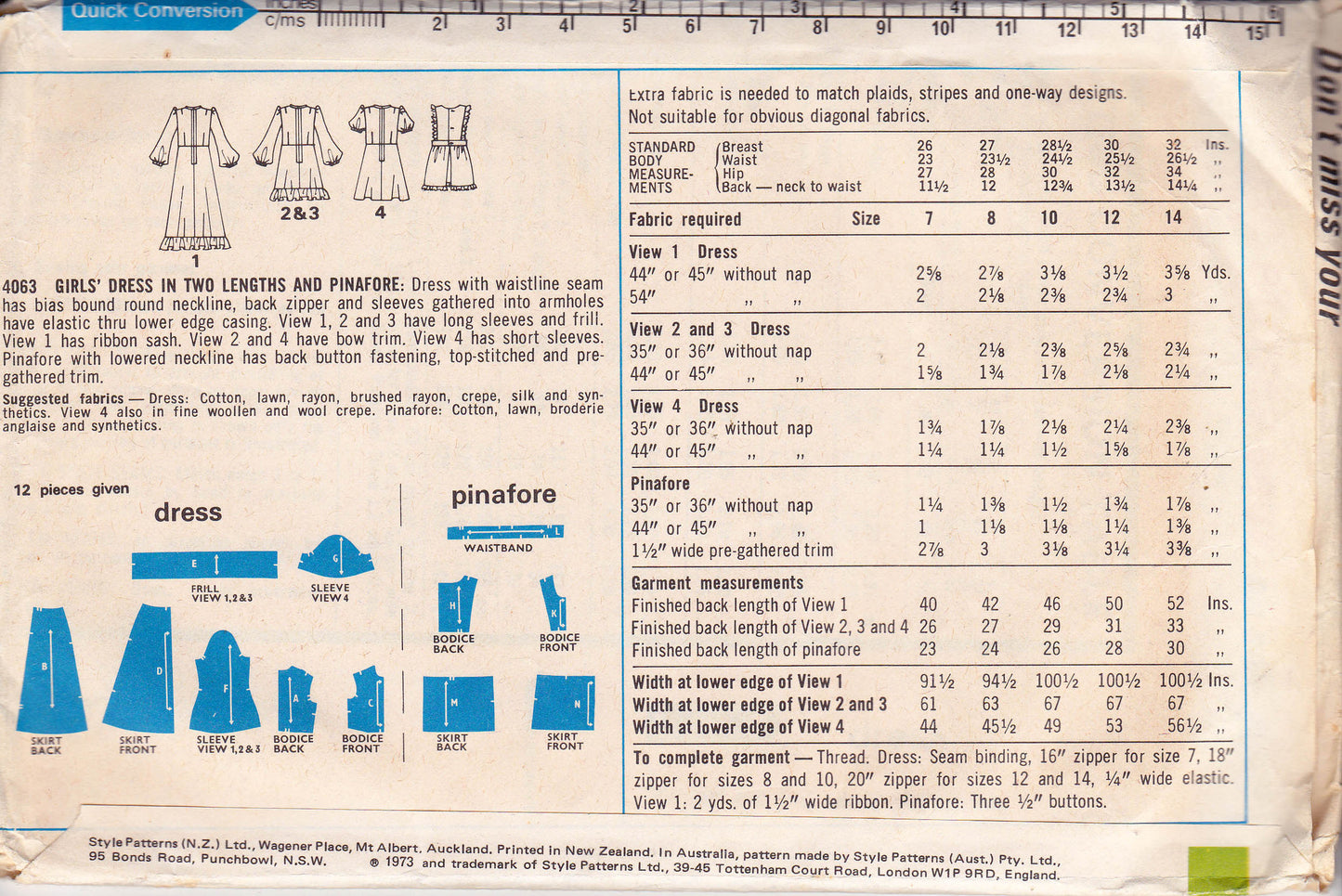 Style 4063 Teen Girls Dress & Pinafore 1970s Vintage Sewing Pattern Size 10