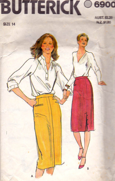 Butterick 6900 Womens Straight Skirts 1980s Vintage Sewing Pattern Size 14 Waist 28 inches