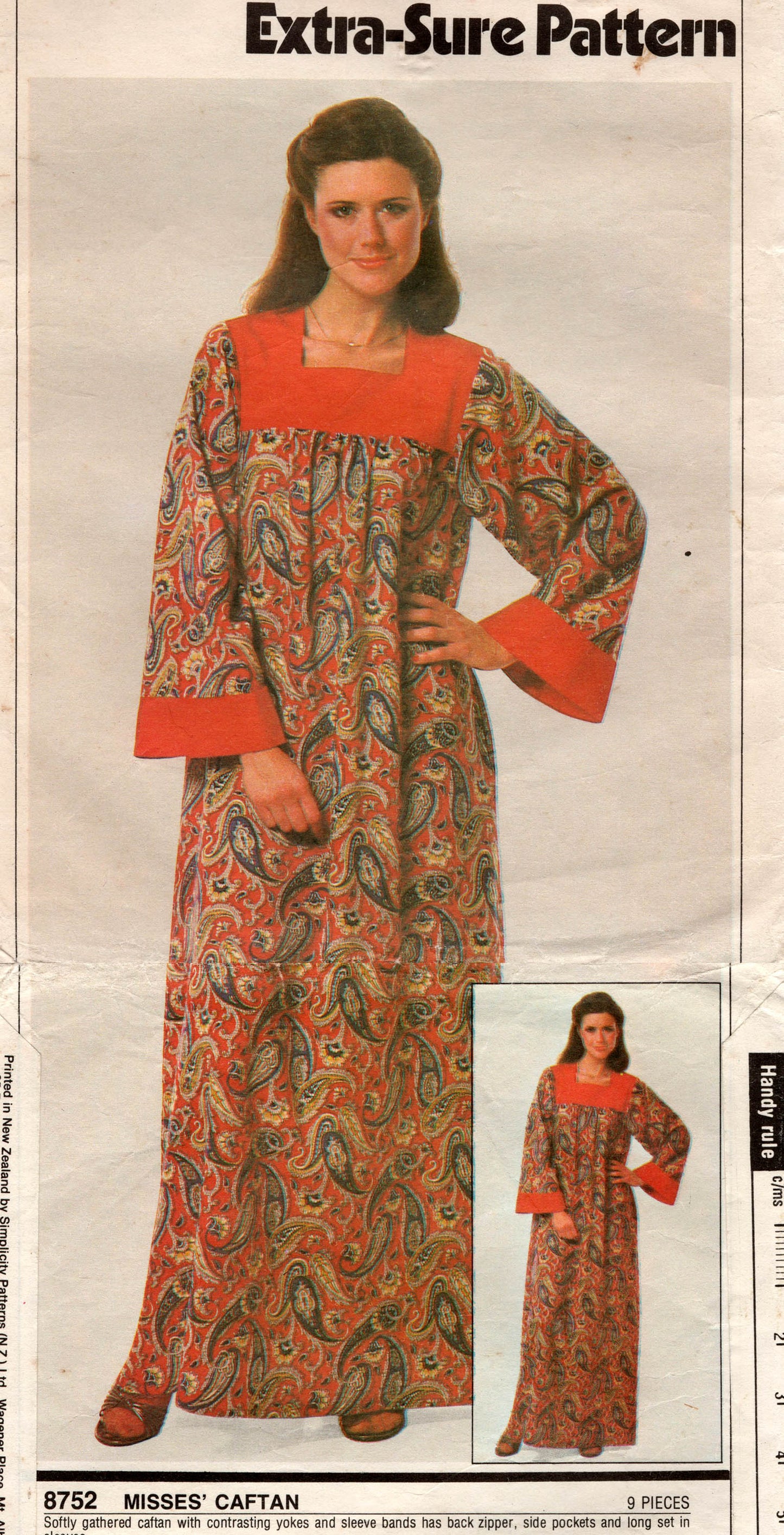 Simplicity 8752 Womens Maxi Caftan with Contrast Trim & Pockets 1970s Vintage Sewing Pattern Size 10 - 14