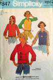 Simplicity 7847 Womens Stretch Pullover Tops & Hoodie 1970s Vintage Sewing Pattern Small or Med UNCUT Factory Folded NO ENVELOPE