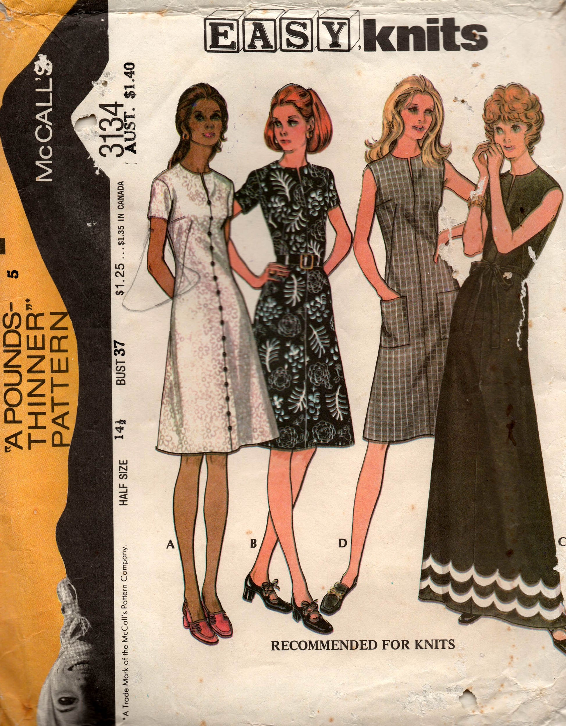 McCall's 3134 Womens Half Sized Fit & Flared Dresses 1970s Vintage Sew ...
