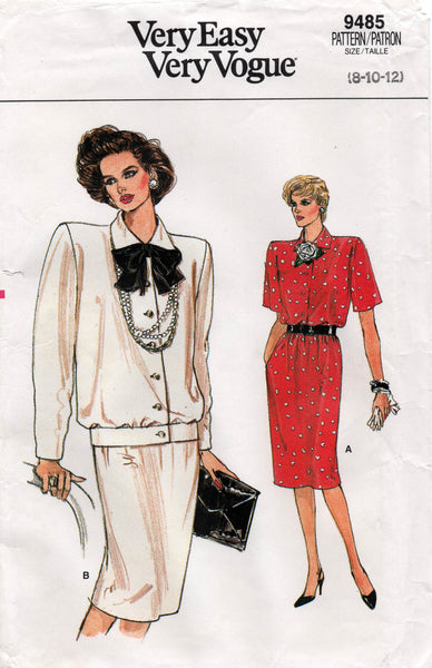 Very Easy Vogue 9485 Womens Blouson Top & Skirt 1980s Vintage Sewing P