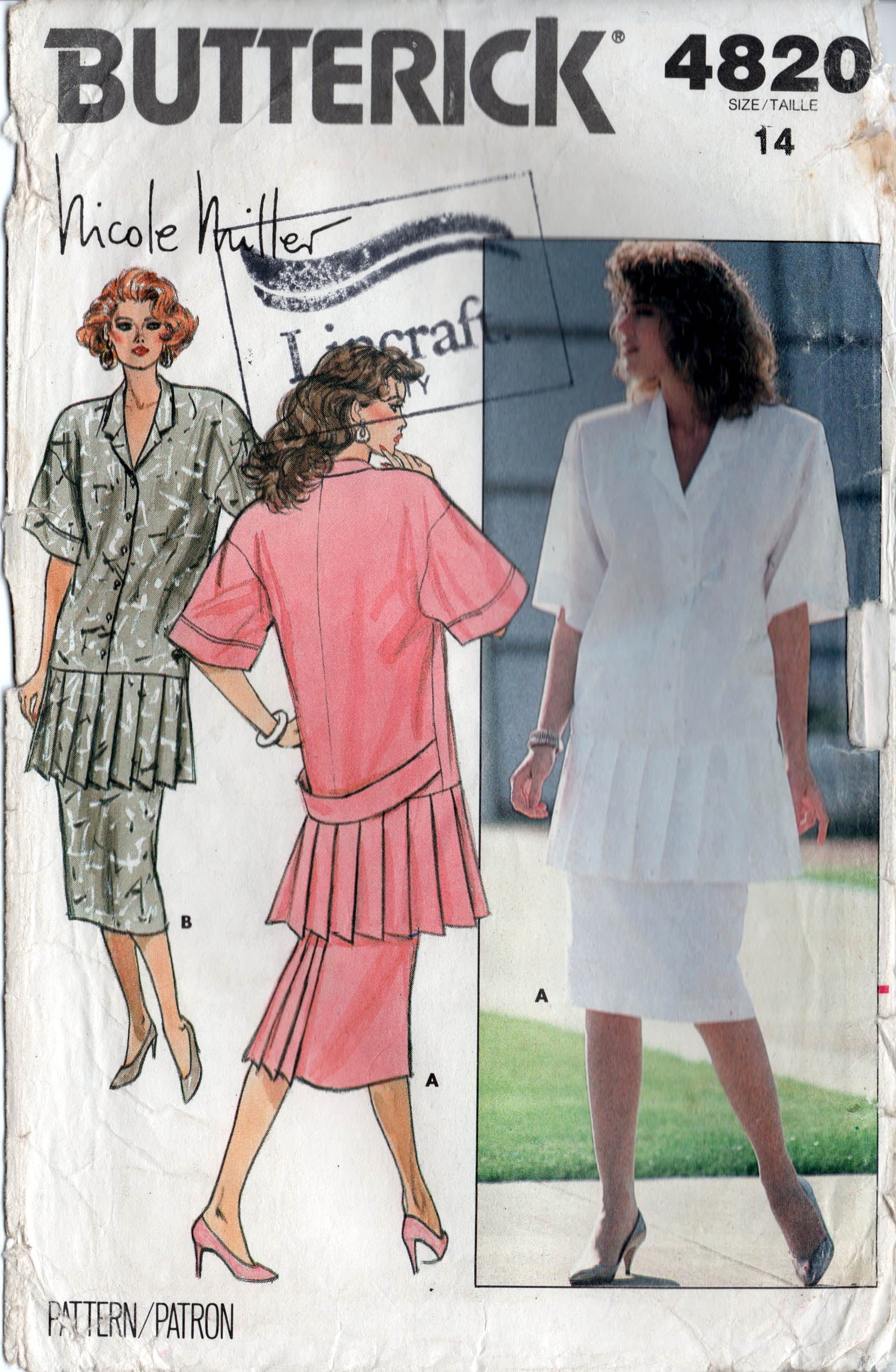 butterick 4820 nicole miller pleated top and skirt 80s