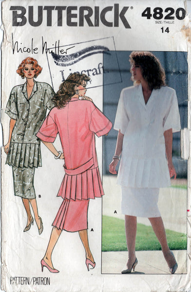 butterick 4820 nicole miller pleated top and skirt 80s