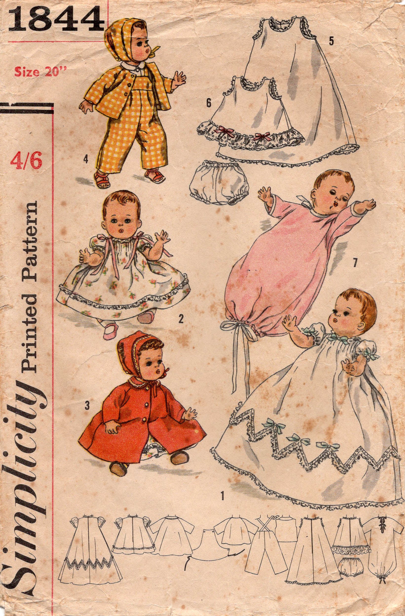 simplicity 1844 dolls clothes 50s