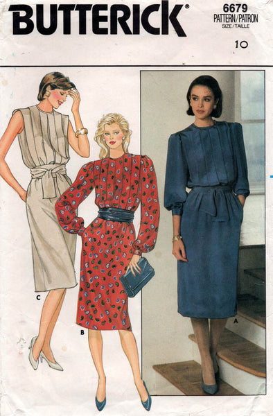 Butterick 6679 Womens Pullover Tuck Front Dress 1980s Vintage Sewing Pattern Size 10 Bust 32 1/2 inches