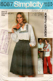 Simplicity 8087 Womens Designer Pullover Top Bias Skirt & Flared Pants 1980s Vintage Sewing Pattern Size 12 or 14