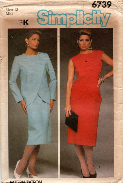 Simplicity 6739 Womens Asymmetric Wrap Top Jacket & Skirt 1980s Vintage Sewing Pattern Size 12 Bust 34 inches UNCUT Factory Folded