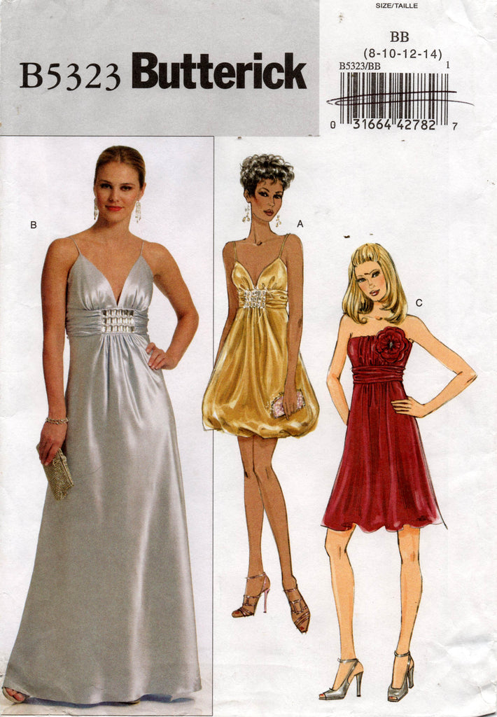 Butterick B5323 Womens Lined Strapless or Bubble Evening Dress Out Of