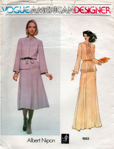 Vogue American Designer 1983 ALBERT NIPON Womens Tucked Front Top Skirt & Belt 1970s Vintage Sewing Pattern Size 10 UNCUT Factory Folded