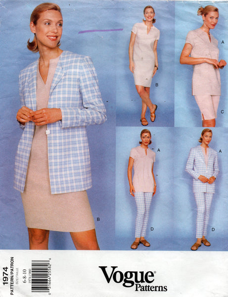 Vogue 1974 Womens EASY Office or Casual Wear Jacket Dress Top Shorts & Pants 1990s Vintage Sewing Pattern Size 6 - 10 UNCUT Factory Folded