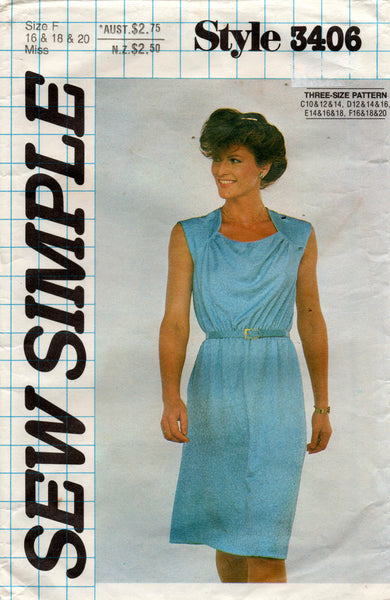 Style 3406 Womens EASY Stretch Shoulder Draped Dress 1980s Vintage Sewing Pattern Size 16 - 20