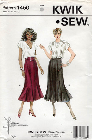 Kwik Sew 1450 Womens Fluted Hem Pleated or Godet Skirt 1980s Vintage Sewing Pattern Waist 23 - 27 inches UNCUT Factory Folded