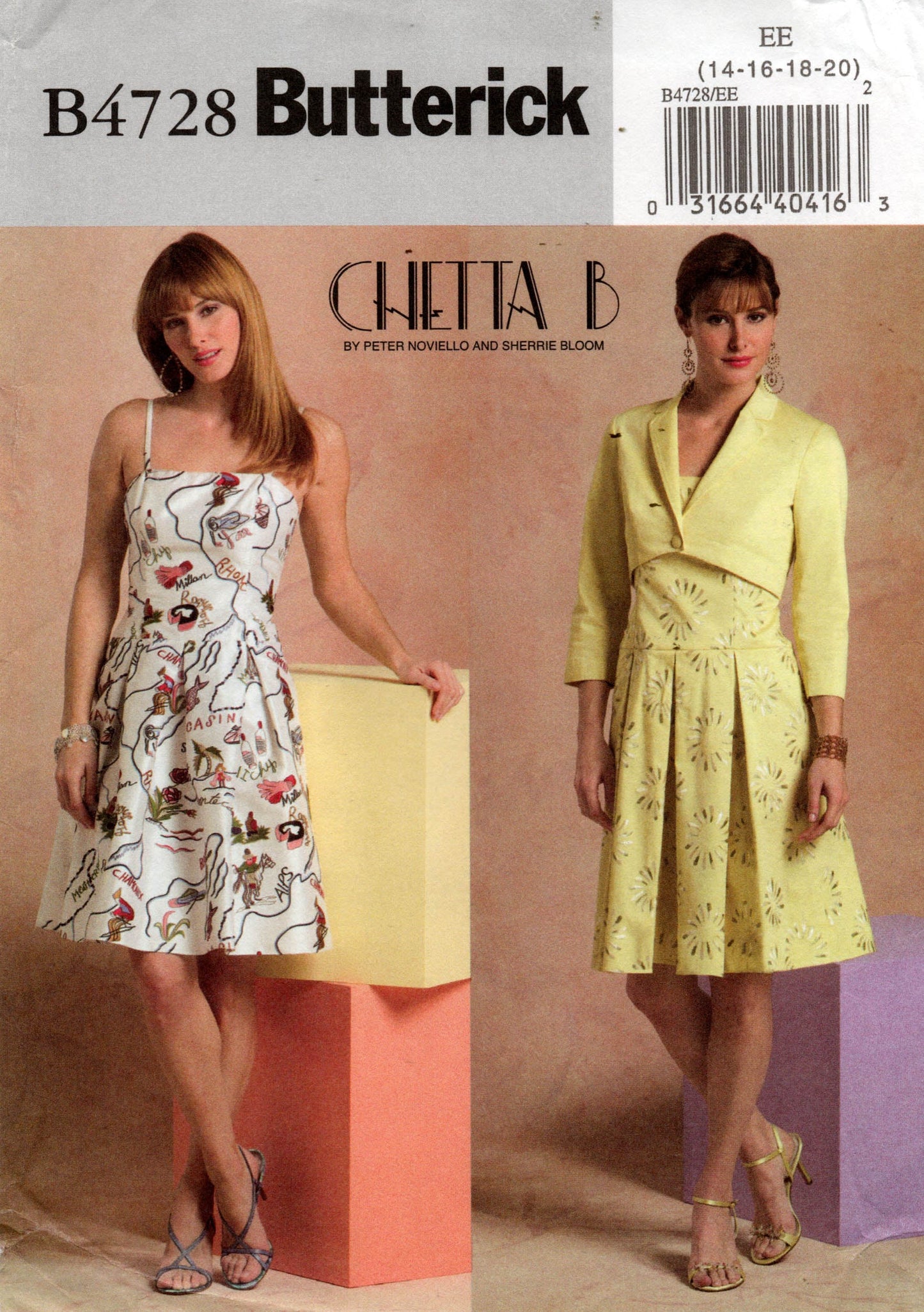 Butterick B4728 CHETTA B Womens Strappy Dress with Skirt Pleats & Bolero Out Of Print Sewing Pattern Size 6 - 12 or 14 - 20 UNCUT Factory Folded