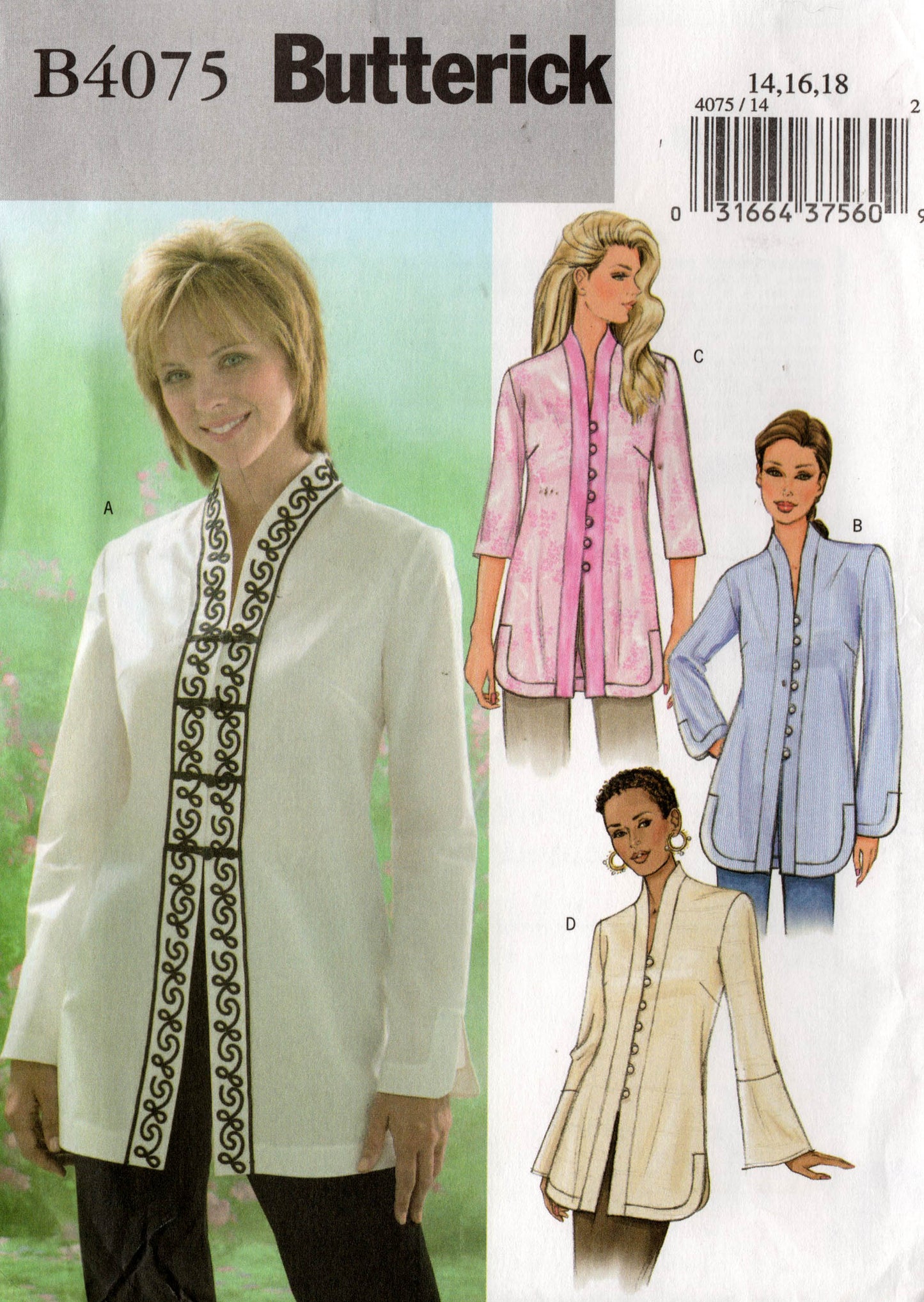 Butterick B4075 Womens  Pullover Caftan Style Tunic Tops Out Of Print Sewing Pattern Size 8 - 12 UNCUT Factory Folded
