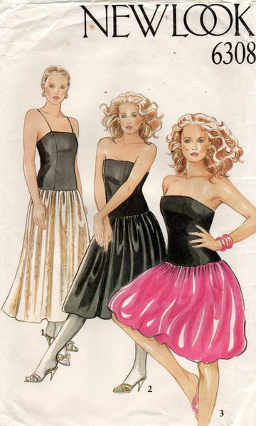New Look 6308 Womens Evening Drop Waisted Bodice with 3 Skirts 1980s Vintage Sewing Pattern Size 8 - 18 UNCUT Factory Folded
