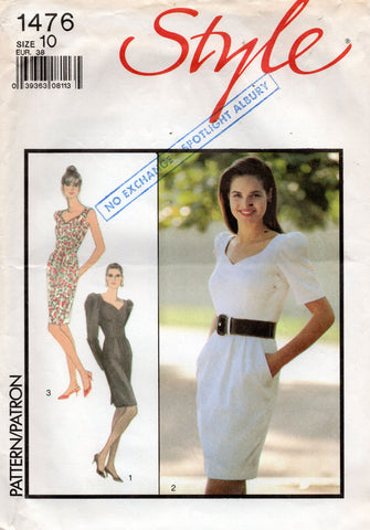 Style 1476 Womens Sweetheart Neck Dress with Pockets 1980s Vintage Sewing Pattern Size 10
