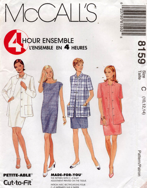 McCall's 8159 Womens 4 Hour Ensemble Dress & Jacket 1990s Vintage Sewing Pattern Size 10 - 14 UNCUT Factory Folded