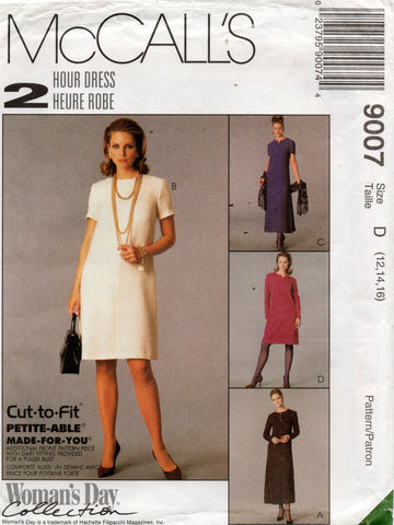McCall's 9007 Womens EASY 2 Hour Dress 1990s Vintage Sewing Pattern Size 12 - 16 UNCUT Factory Folded