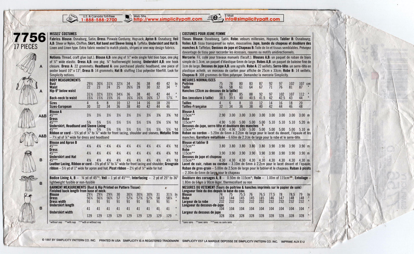 Patrón de costura Simplicity 7756 para traje de realeza renacentista para mujer, década de 1990, talla 4-8, sin cortar, doblado de fábrica